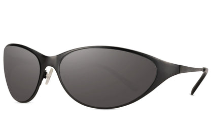 Sorte tynde hurtigbriller med store glas set fra siden