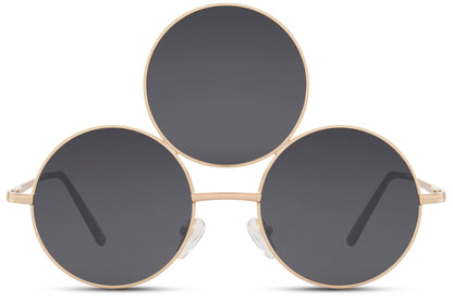 Treøjet solbriller med tre glas i grå og guld stel set fra fronten