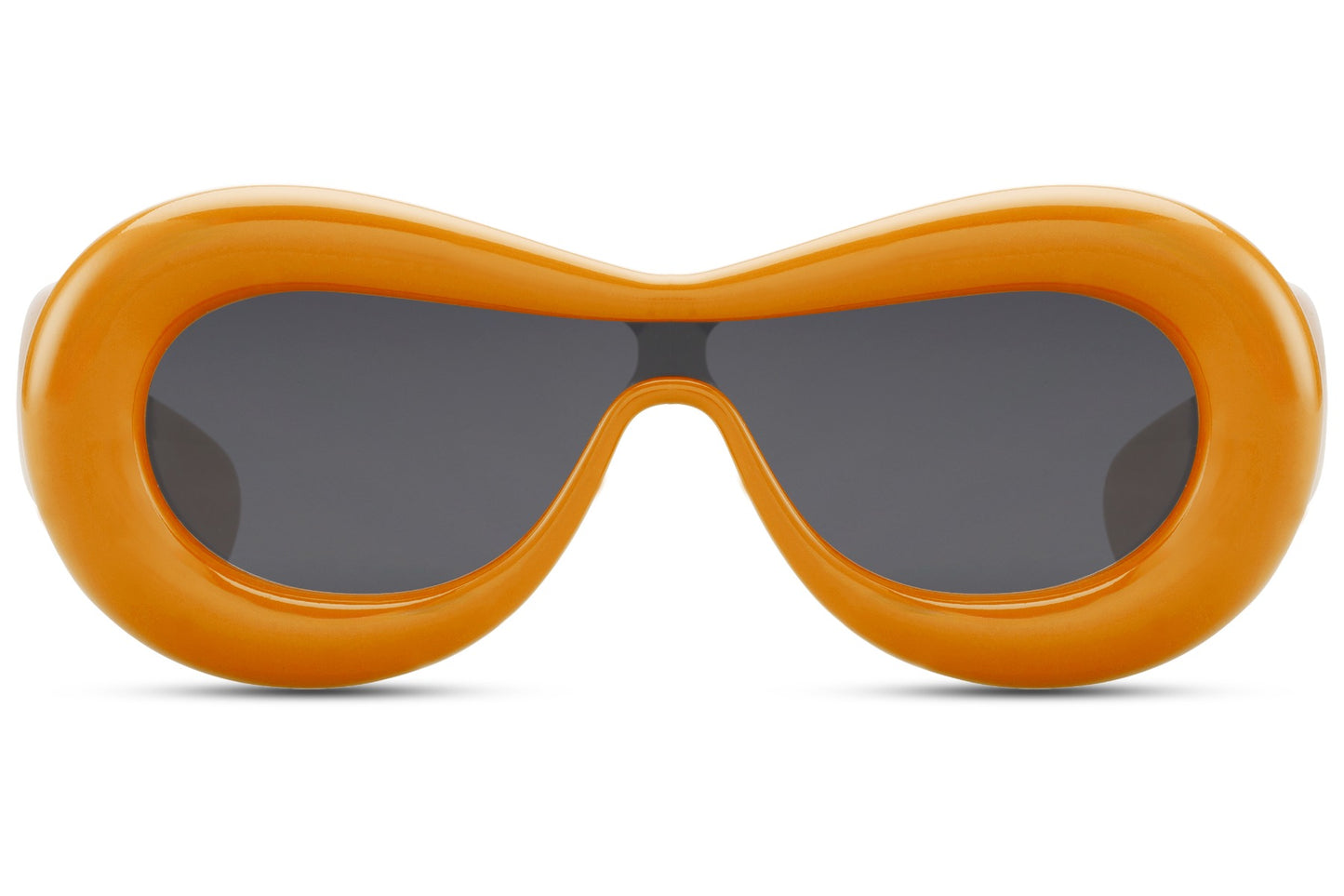 Tykke ovale hurtigbriller med ét glas og orange stel set fra fronten