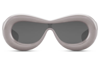 Tykke ovale hurtigbriller med ét glas og grå stel set fra fronten