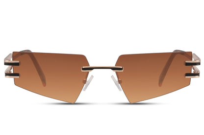 Udklædnings hurtigbriller med bronze stel og brune glas set fra fronten