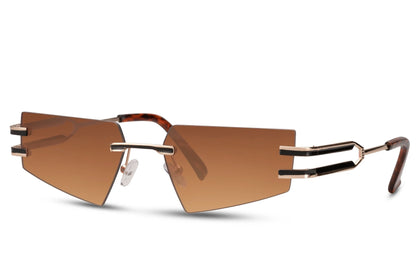 Udklædnings hurtigbriller med bronze stel og brune glas set fra siden