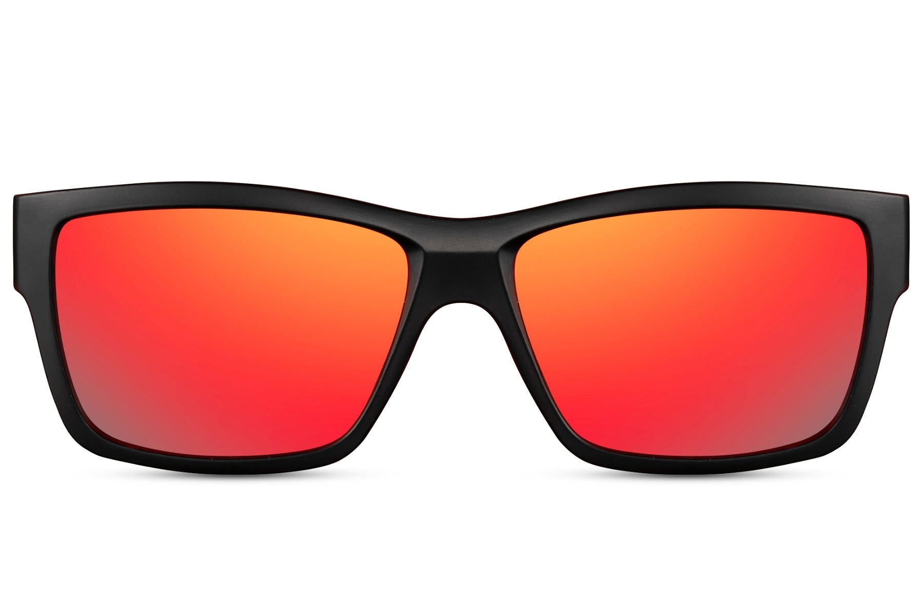 Wayfarer hurtige solbriller i røde glas og sort stel set fra fronten